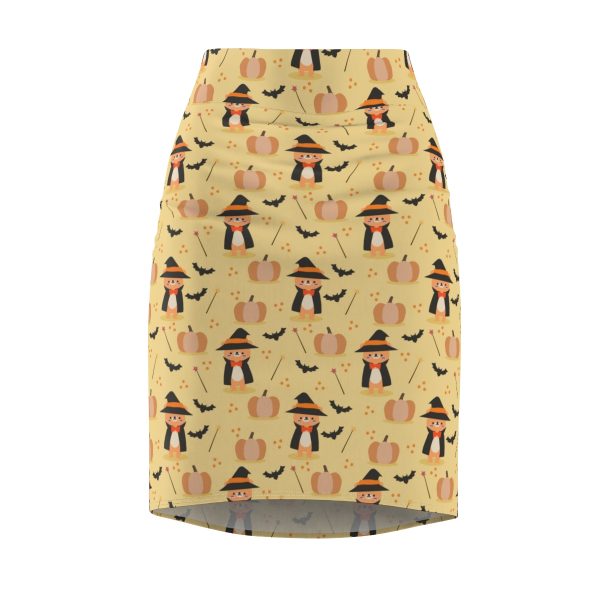 Cute Bear Witch Pumpkin Halloween Women's Pencil Skirt