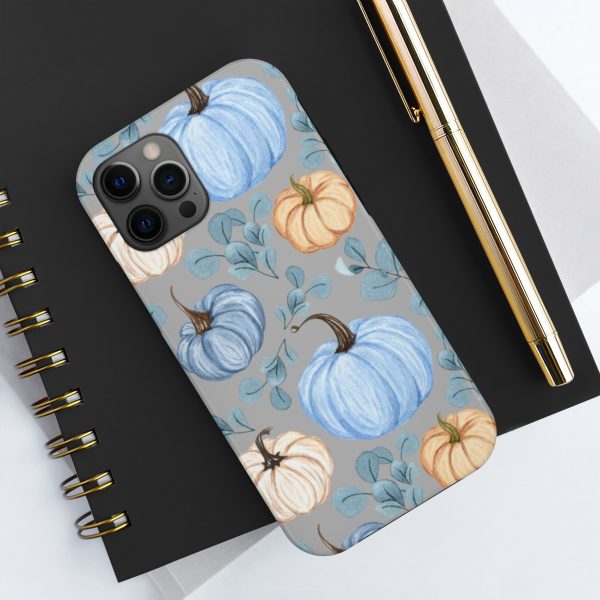 Blue Pumpkins on Grey, Tough Phone Cases, Case-Mate - Image 2