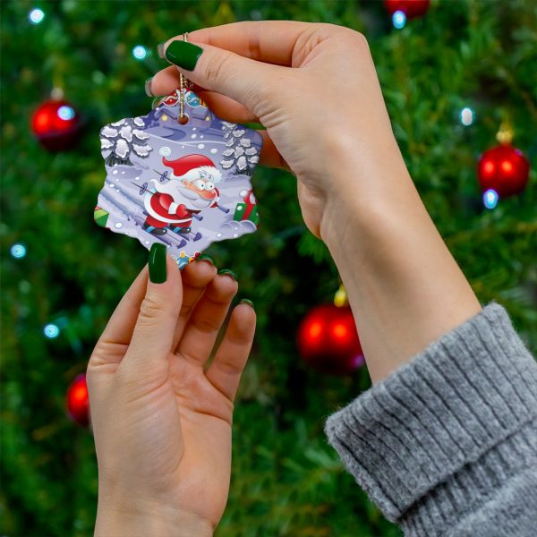 Santa In A Hurry Ceramic Ornament, 4 Shapes - Image 3