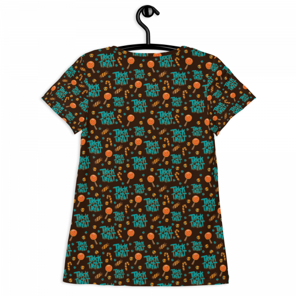 Trick or Treat Halloween Pattern All-Over Print Women's Athletic T-shirt - Image 2